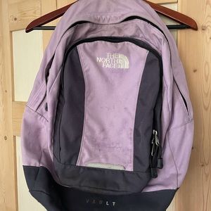 The north face purple gray backpack used some wear